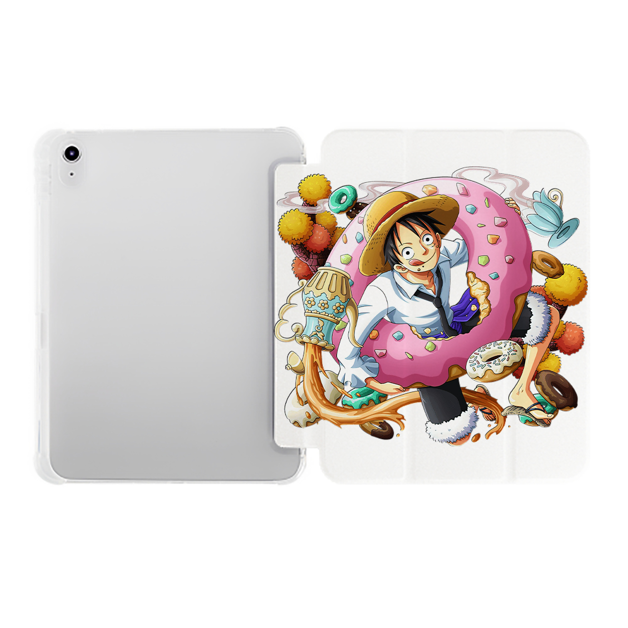 （画像用） ワンピース モンキー・D・ルフィ ONE PIECE Monkey D. Luffy IPad ケース ペン収納付き 三つ折りスタンド PUレザー×シリコン 対応機種9.5/10.5/10.9インチ